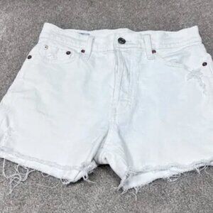 Gap Cheeky High Rise White Denim Size 28 Cut Off Shorts Raw Edge Frayed Button